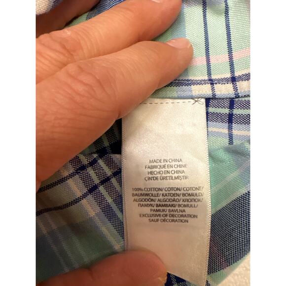 Ralph Lauren Shirt Mens Small Blue Twill Plaid Button Up Long Sleeve Flesh Pony - Picture 7 of 9